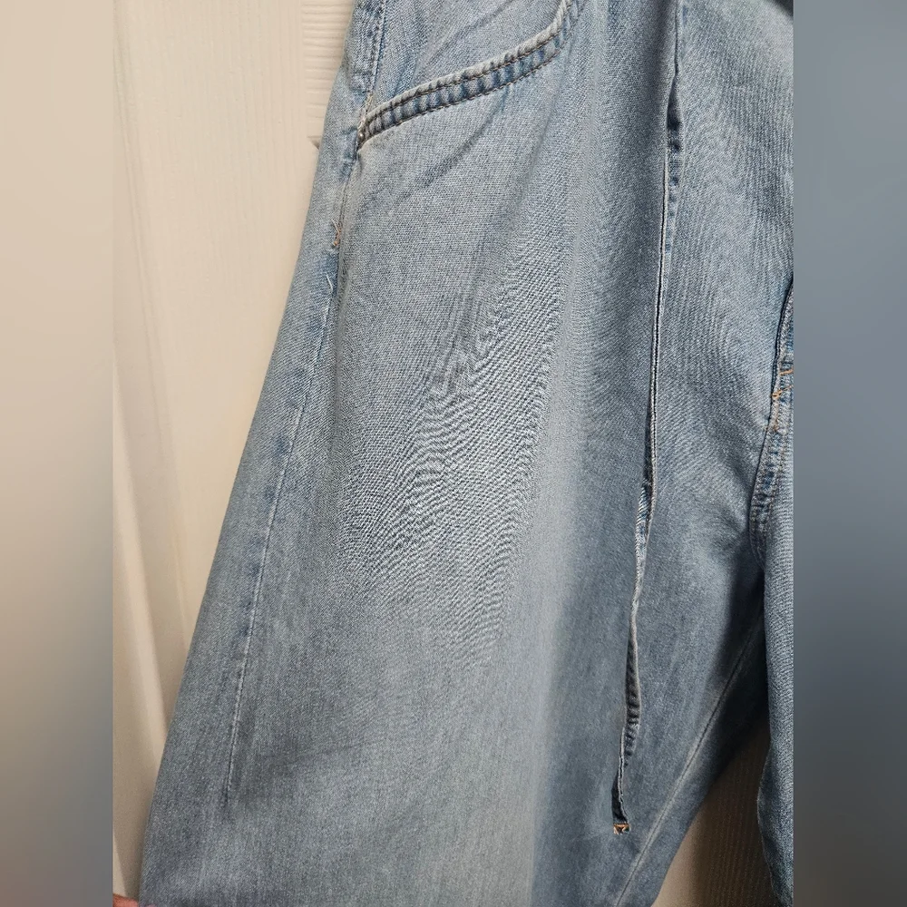ZARA Wide Leg Light Wash Jeans Size 12 (US) 44 EU High Rise Drawstring Waist - Picture 5 of 12